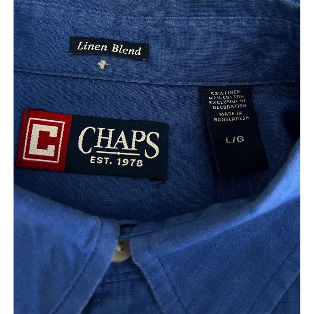 Chaps Linen Blend Shirt Mens Large Blue Short Sleeve Button Down Casual Summer - Picture 3 of 4